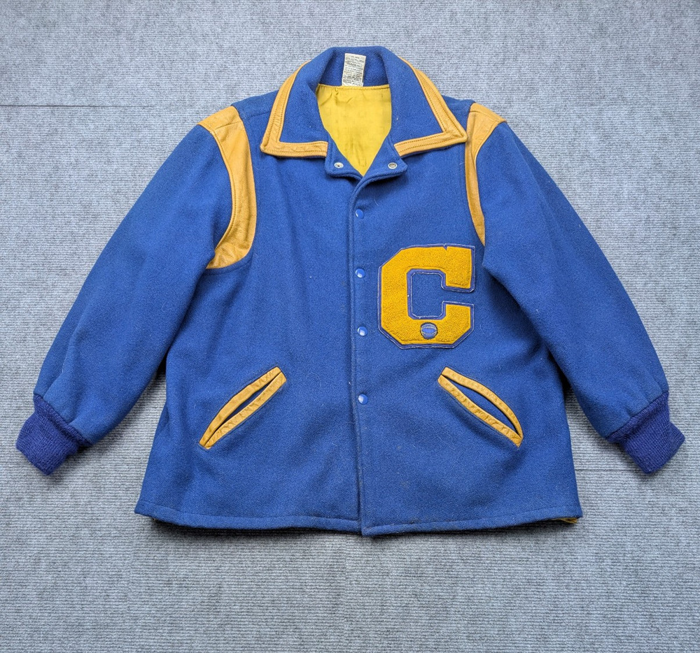Vintage Kaye Bros Varsity Jacket Mens Medium Letterman Blue Yellow C Basketball